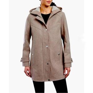 London Fog Tan/Taupe  Front Zip Wool Blend Sherpa Hood Anorak Jacket Size: XL